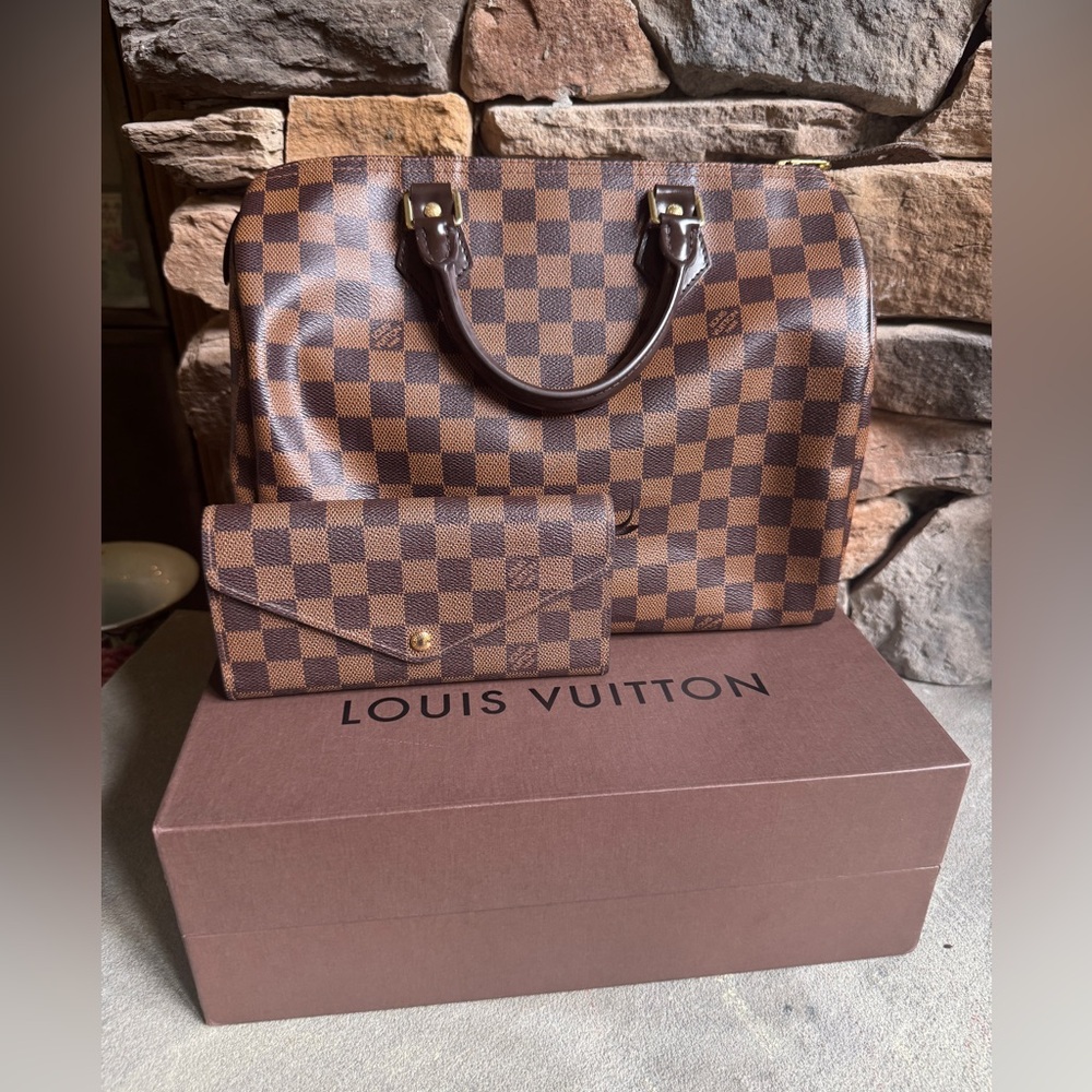 AUTHENTIC Louis Vuitton Damier Ebene Speedy 30 + Josephine Wallet Set